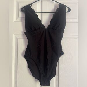 J. Crew Black Scalloped Swimsuit